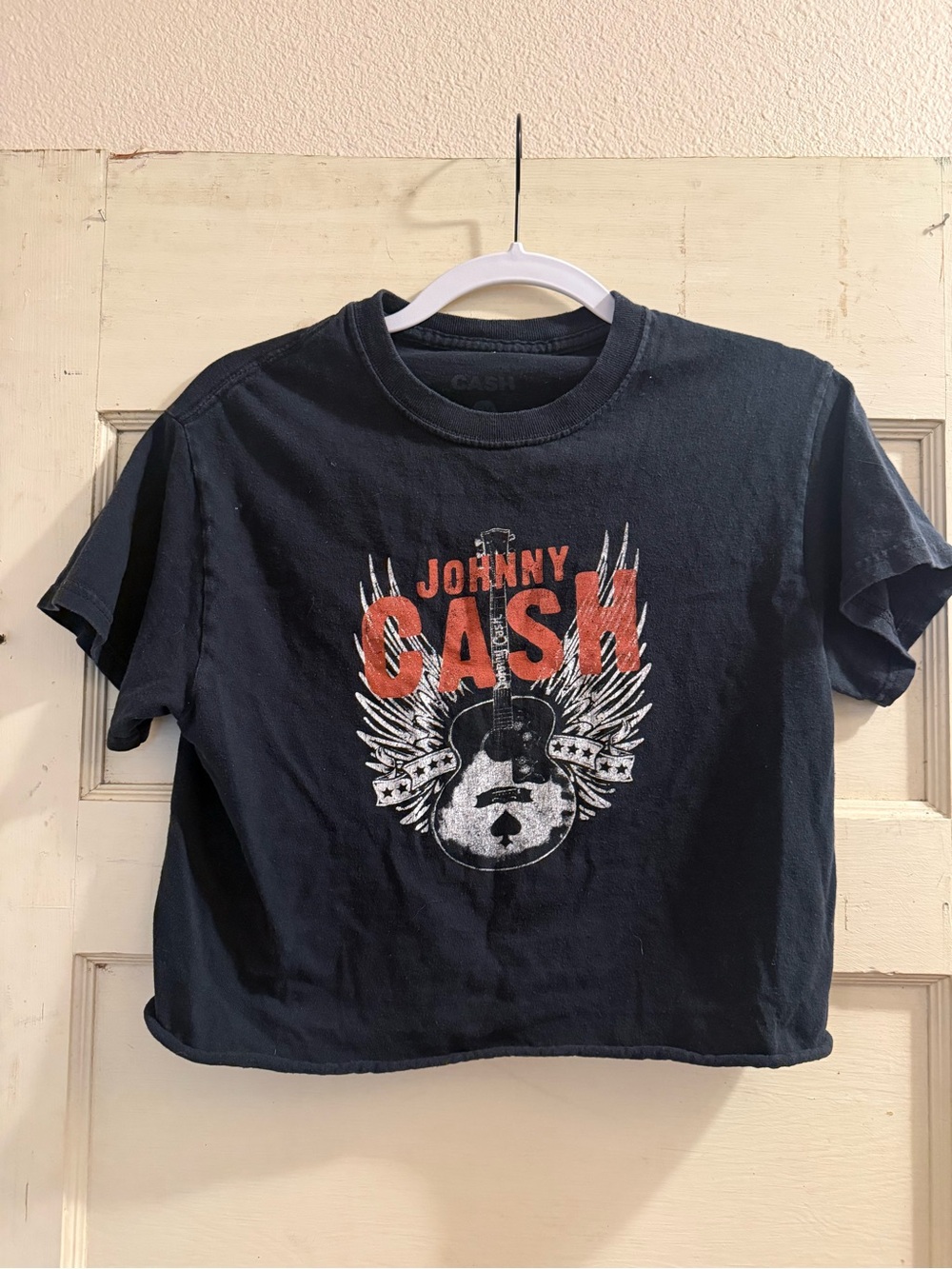 Johnny Cash Graphic Crop Tee Black Distressed Size Small